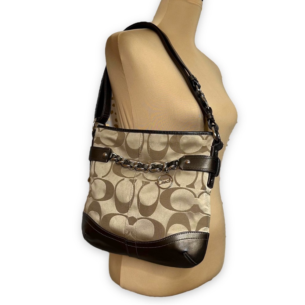 Vintage Coach Signature Chain Duffle Crossbody Shoulder Bag Convertible Tan